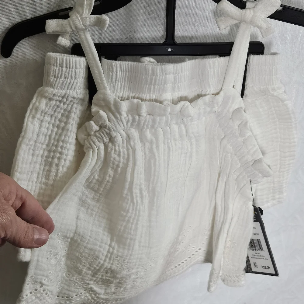 NWT Modern Moments by Gerber 2-piece Cotton Gauze Set Ivory White- 2T Toddler